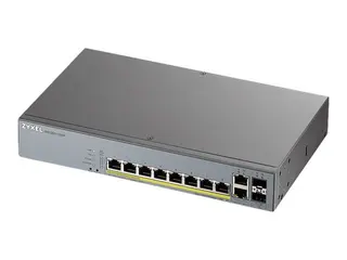 Produktfoto för Zyxel GS1350-12HP - Switch - smart - 8 x 10/100/1000 (PoE+) + 2 x 10/100/1000 (upplänk) + 2 x gigabit SFP (upplänk) - skrivbordsmodell, rackmonterbar - PoE+ (130 W)