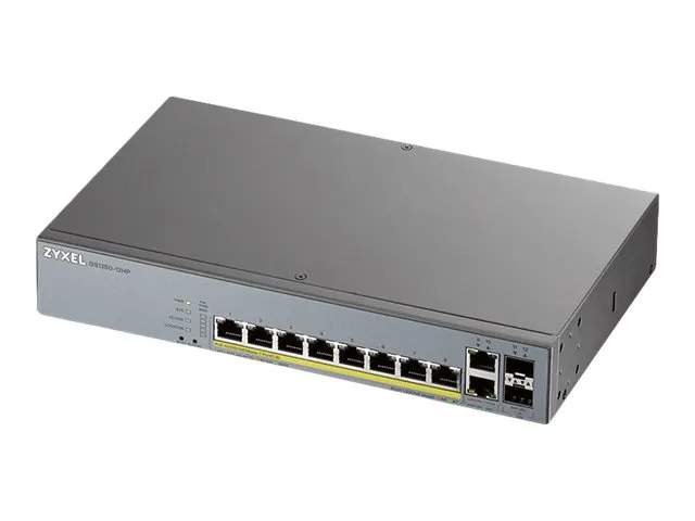 Alternativ bild 0 för Zyxel GS1350-12HP - Switch - smart - 8 x 10/100/1000 (PoE+) + 2 x 10/100/1000 (upplänk) + 2 x gigabit SFP (upplänk) - skrivbordsmodell, rackmonterbar - PoE+ (130 W)